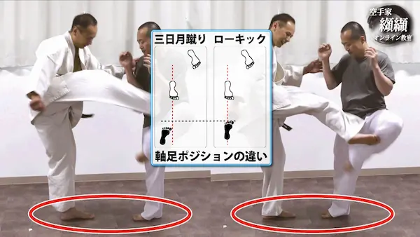 オンライン教室での詳細な動画解説イメージ:技の対人での立ち位置・角度・タイミングの図解